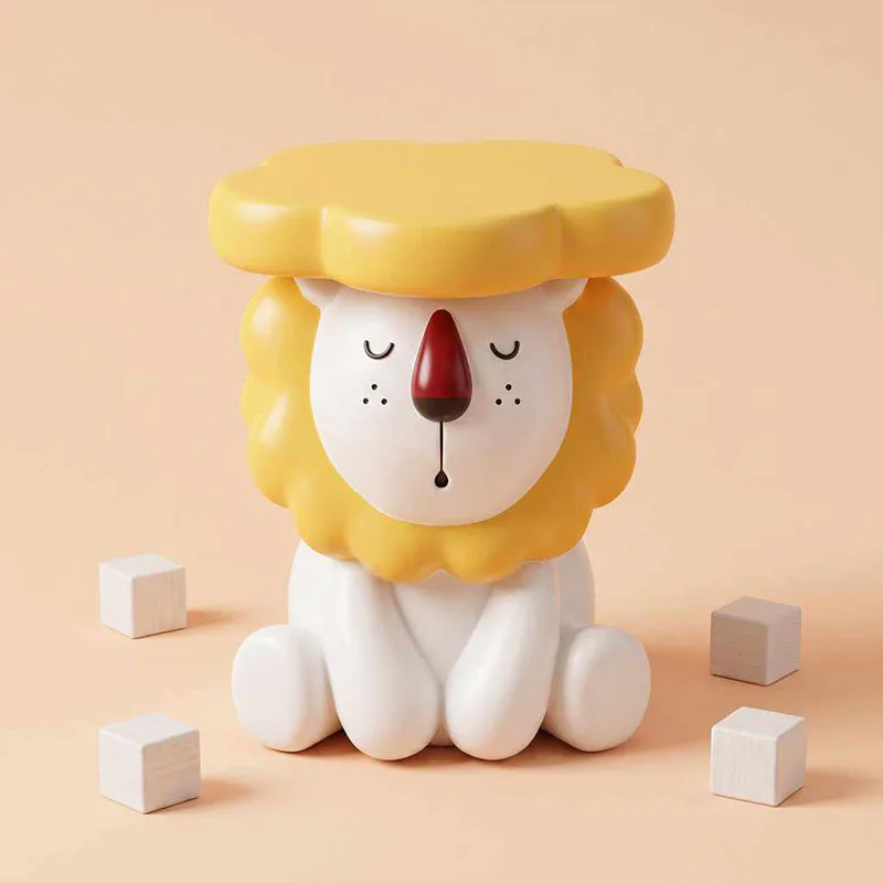 Cute Lion Resin Figurine Side Tables Sitting Lion Statue Tea Table Hand Painted Ornament Sculpture Home Kids Bedroom Decor Gifts