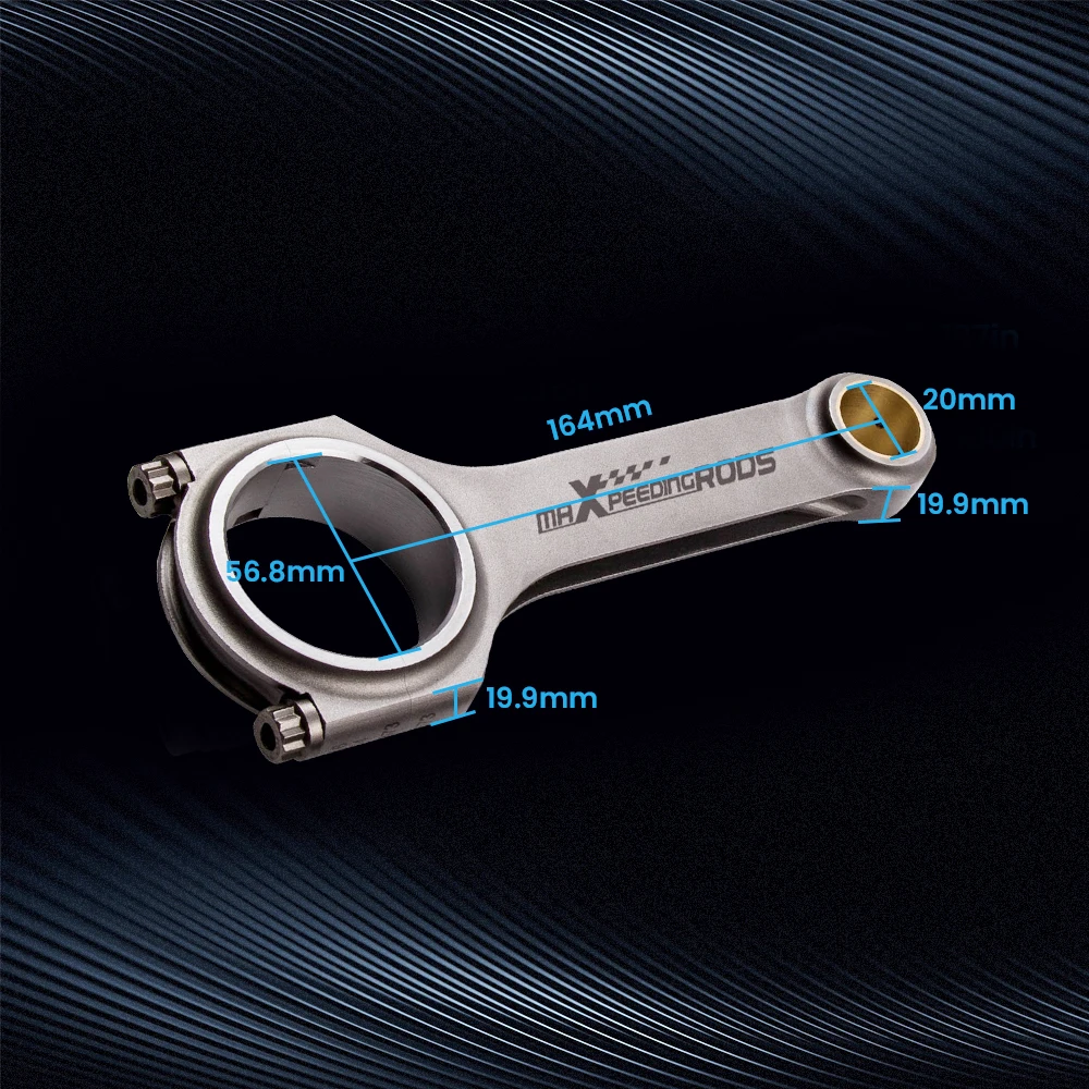 4340 Forged Steel H-Beam Connecting Rods Rod For VW VR6 Golf 2.8 2.9 164mm ARP 2000 Bolts 800 BHP view 5