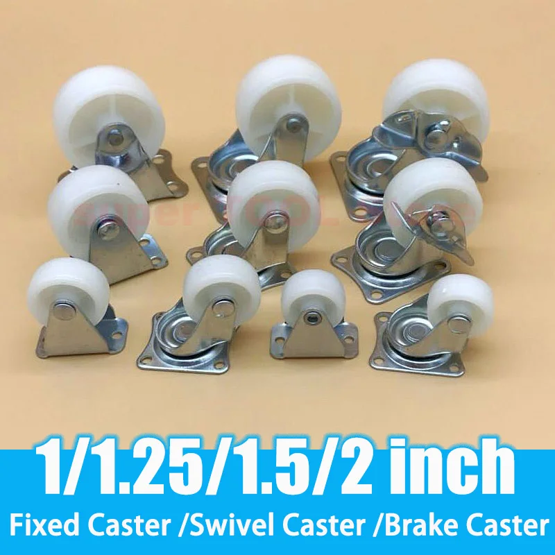 PP Caster Wheel 1/1.25/1.5/2 Inch Wear Resistant Mini Swivel Fixed Roller Furniture Pulley Replacement for Drawer Tatami Cabinet
