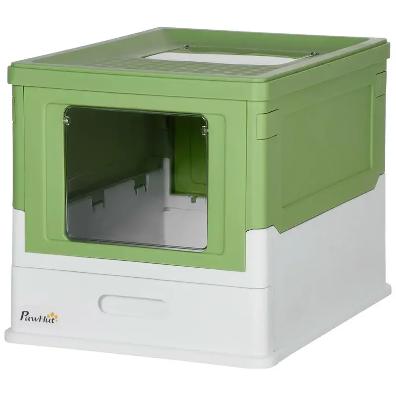 

PawHut Fully Enclosed Cat Litter Box with Front Entry, Top Exit, Yellowish Green