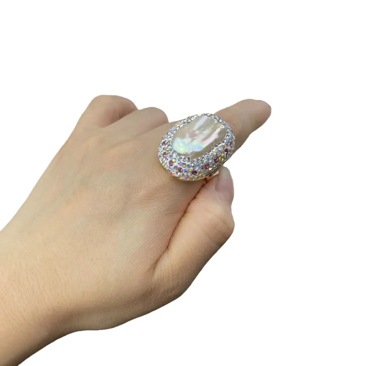 Natural Baroque Pearl Ring Living Jewelry Ring European and American popular craftsmanship clay inlaid crystal jewelry