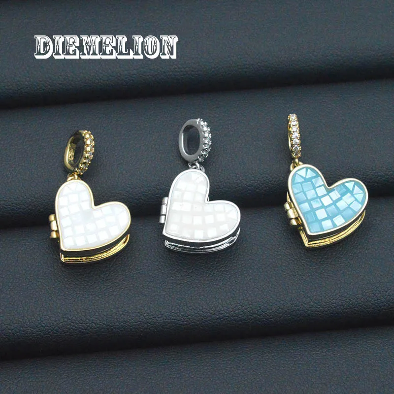 Cute Heart Shaped Natural MOP Shell Photo Picture Locket Necklace Openable Photo Frames Pendant Necklace for Lover Couples Gift