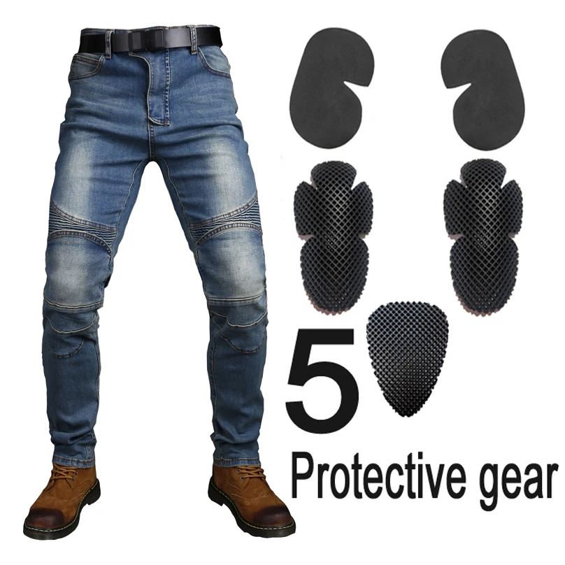 Motorrad-Fahrerhose, Radhose, Rennjeans mit 5, Anti-Fall-Schutzausrüstung, Moto-Motocross-Hose, CE-Level 1/2 Armor