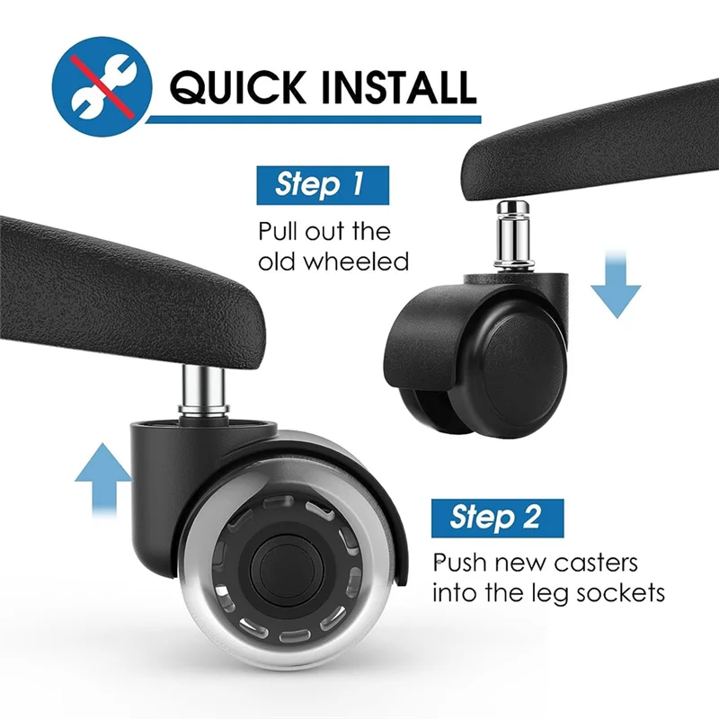 Ruedas para sillas de oficina, ruedas giratorias de escritorio silenciosas y suaves de repuesto de 2 pulgadas para silla de trabajo y juegos, ruedas resistentes y seguras