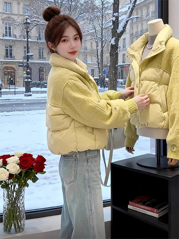 

Утепленная хлопковая куртка с воротником из овечьей шерсти, женская зимняя модная свободная короткая верхняя одежда в корейском стиле для повседневной носки