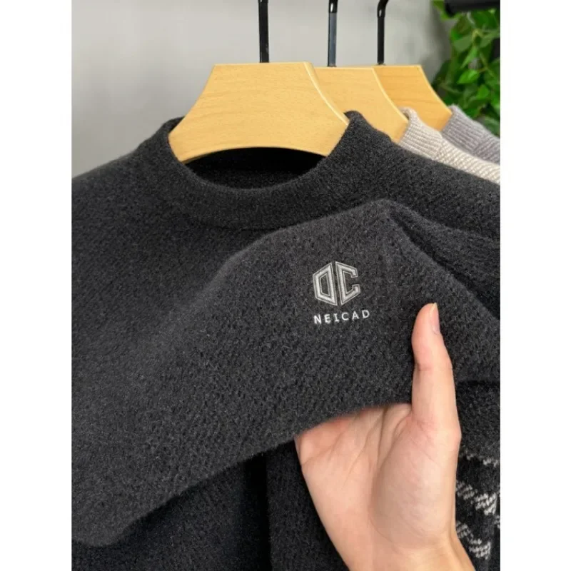 High Quality and Ultra Thick Winter Denier Sweater for Men's Thickened Round Neck Solid Color Pullover Knitted Warm Casual Top