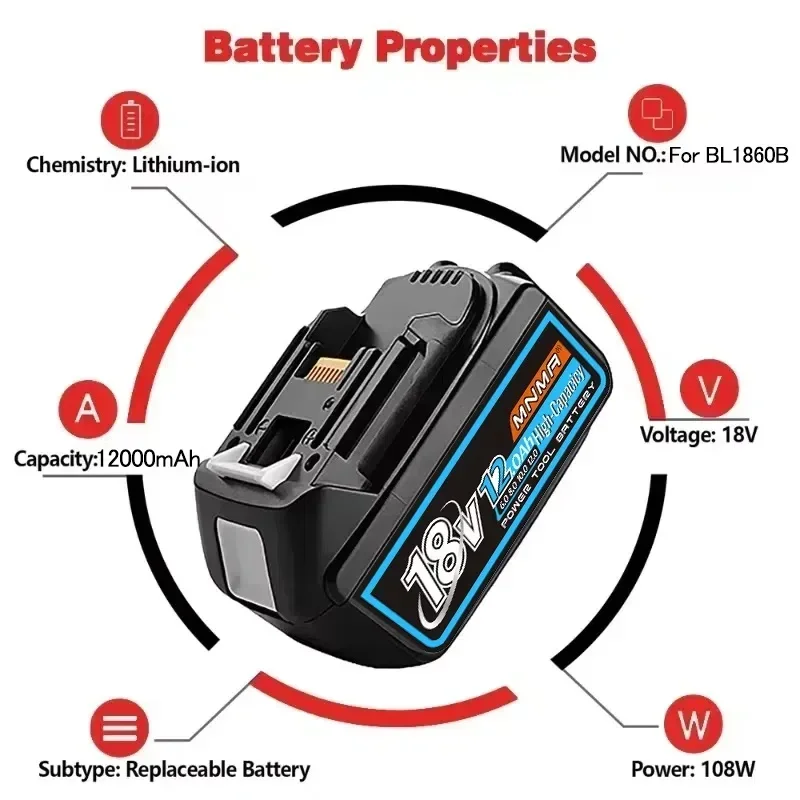 🔋 100% Oryginalny akumulator Makita 12Ah do Makita 18V BL1840 BL1830B BL1850B BL1850 BL1860 BL1815 i inne 🔧