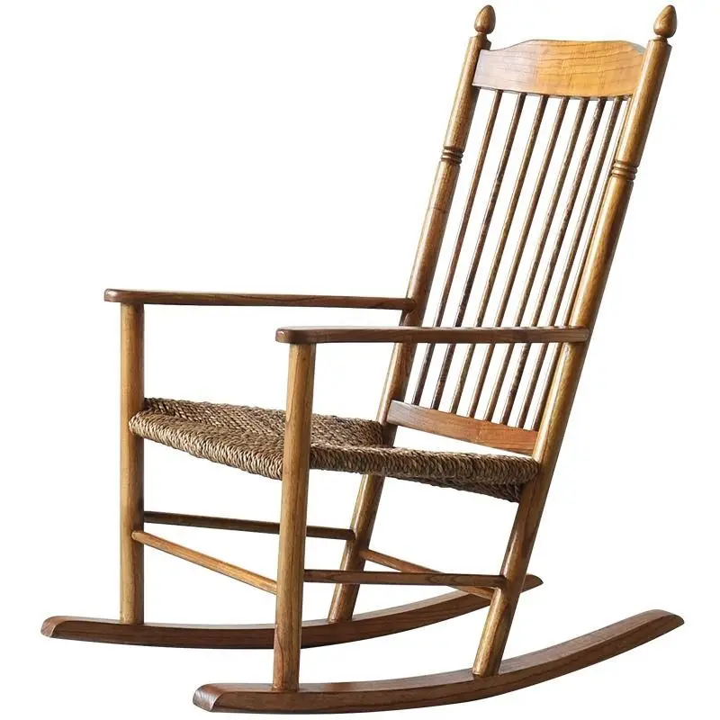 

Rocking chair solid wood casual rattan balcony recliner lunch break rattan rocking