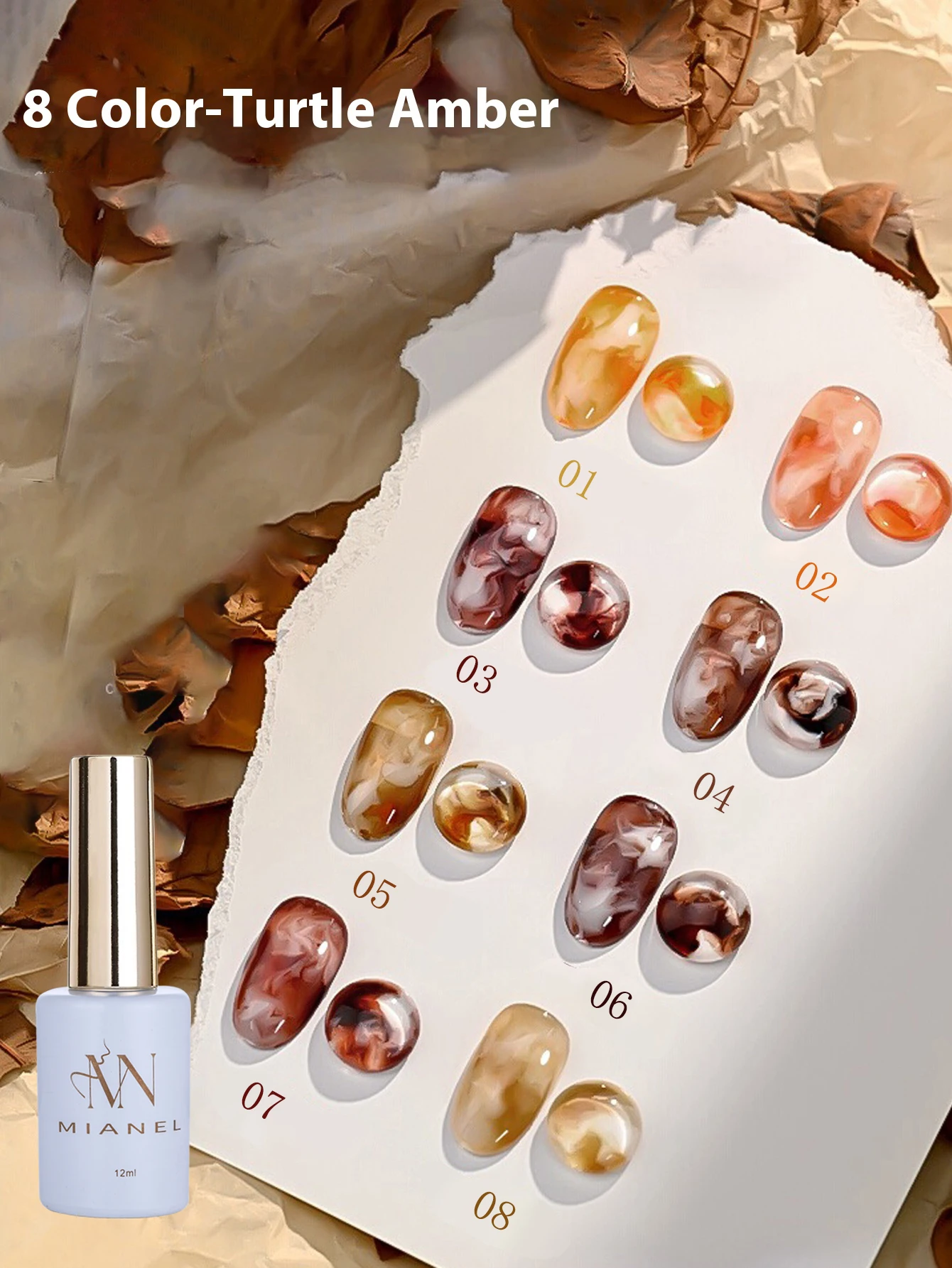 MIANEL 12ML 1-8pcs Autumn Nails Tortoise Shell Amber Gel Nail Polish 2025 New Ice Clear Tea Brown Top Selling Phototherapy Gel