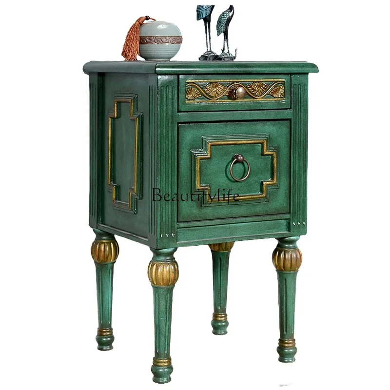 

LJY*European-style corner living room light luxury simple and beautiful malachite green bedside table solid wood
