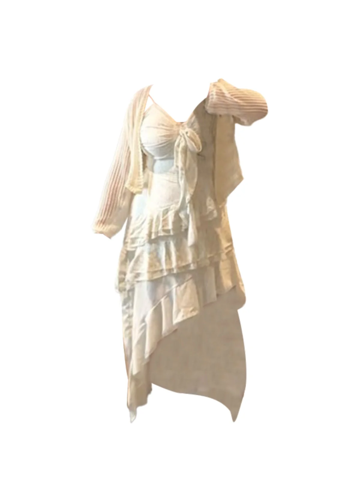 

Летний комплект из двух предметов: асимметричный кардиган с цветочным принтом и юбка с завышенной талией, модный женский ансамбль больших размеров