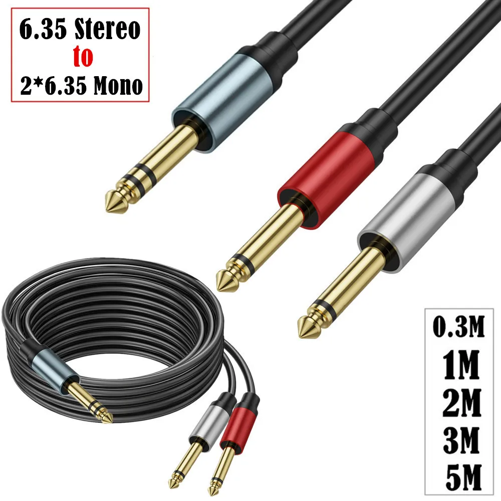 6.35mm Stereo to 2 Mono 6.35 Male Mono Y-Splitter Insert Cable 1/4 Inch Male Jack to Dual 1/4inch 6.5 Male TS Mono Audio Cable