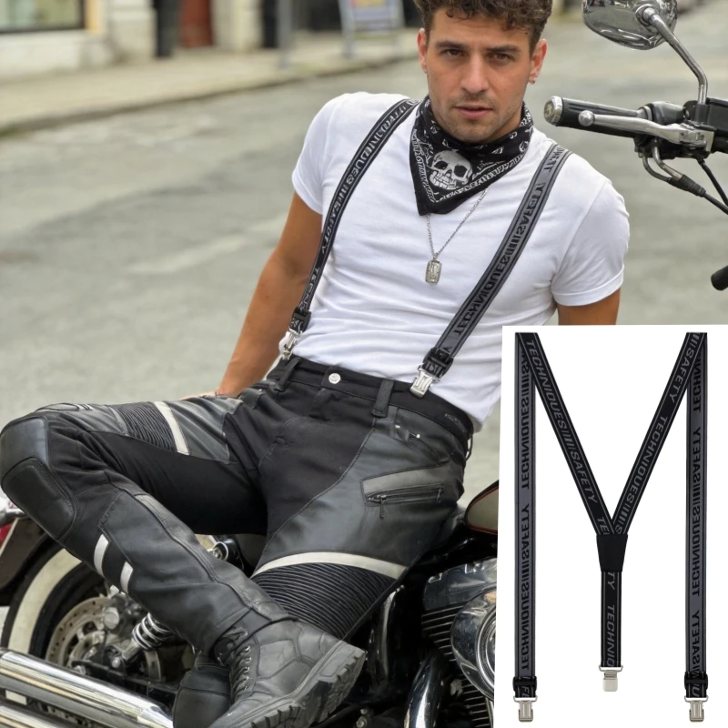 

Heavy Duty High Elastic Adjustable Y Back Suspenders Braces for Motorcycle Motocross Racing Adventure Pants M-L