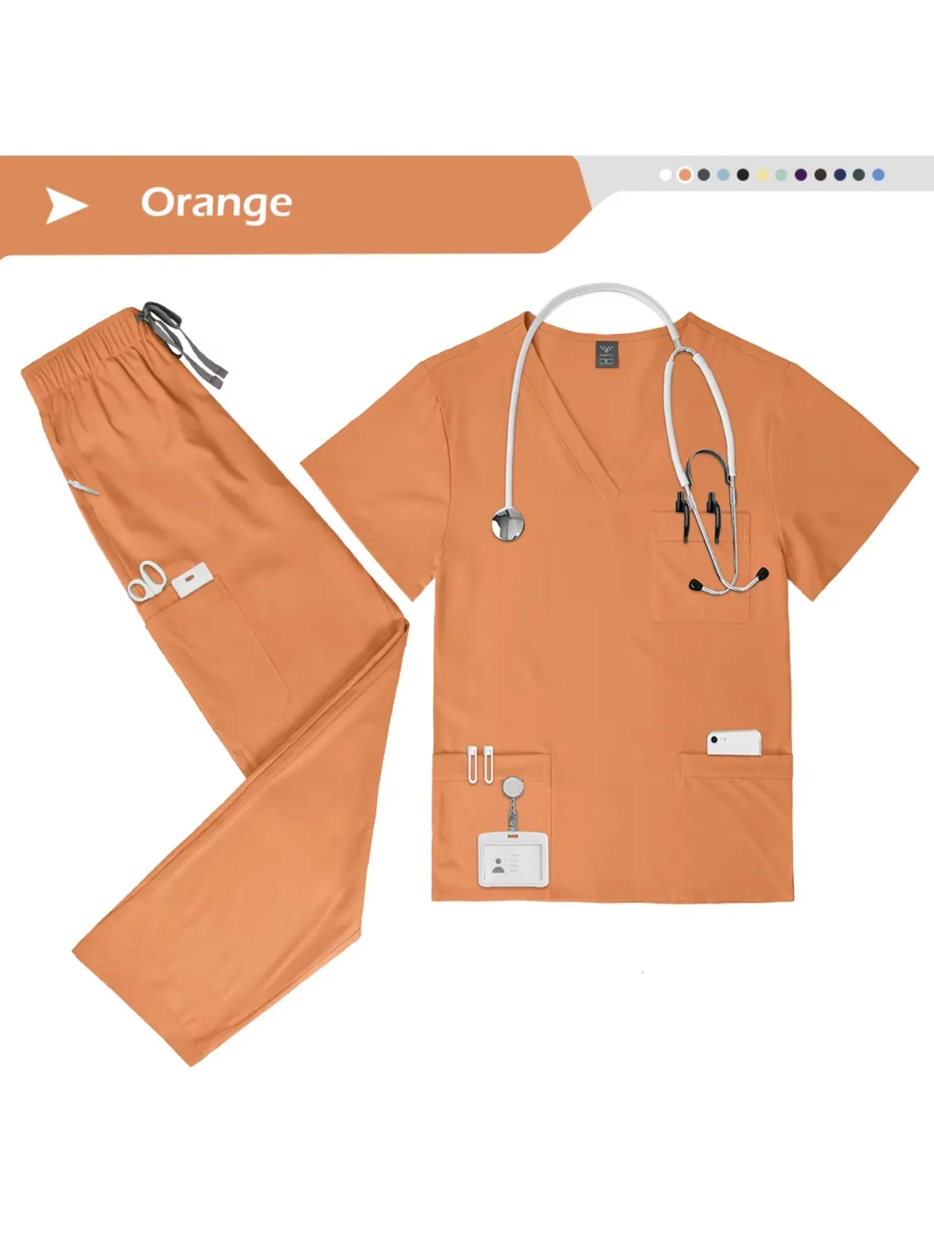 Quick Dry Men's Scrub Set with Short Sleeve V-Neck Top & Straight Leg Pants Wicking Workwear for Beauty Spa & Healthcare Staf