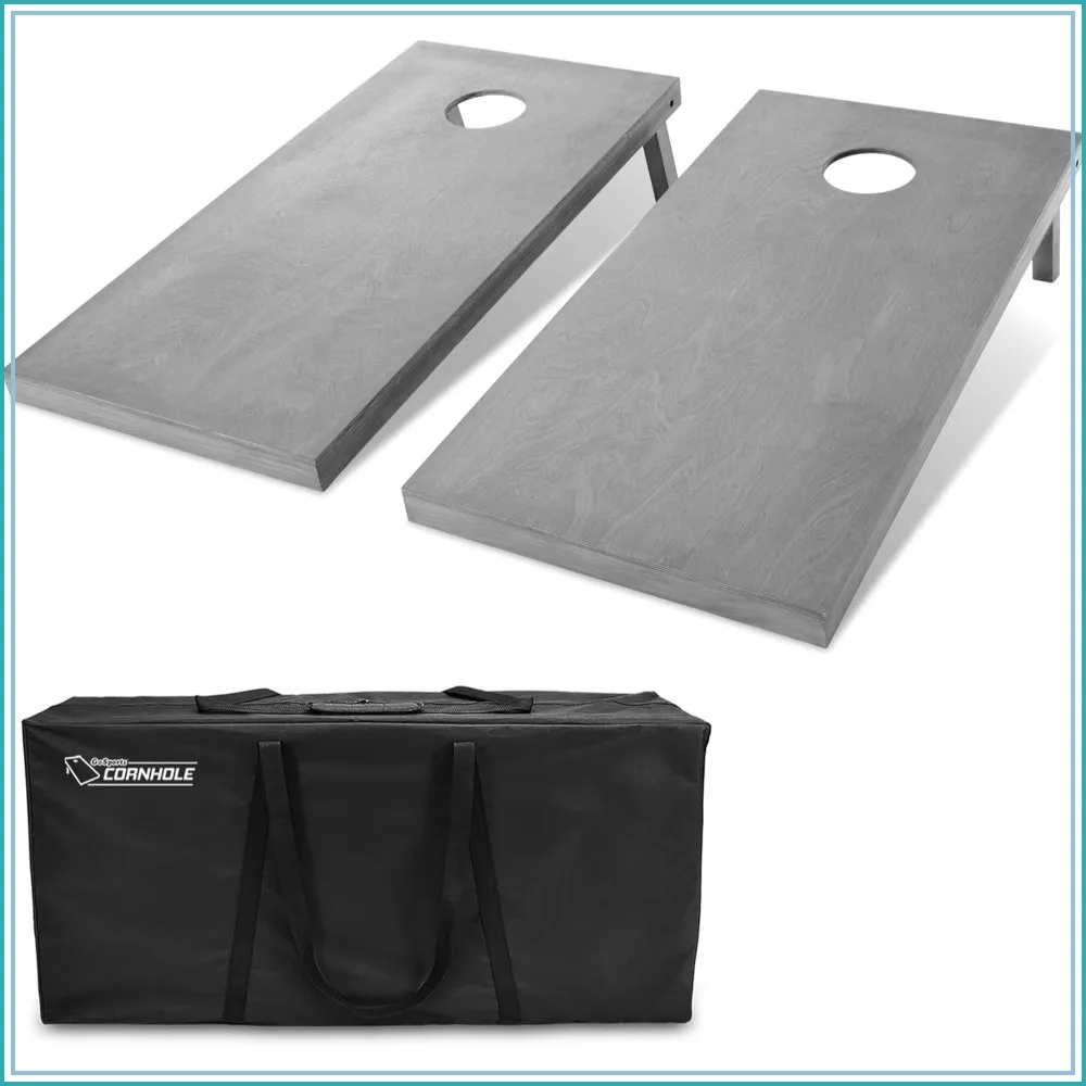 

Regulation 4x2ft Wooden Cornhole Set - Light Gray, Solid Oak, with Carrying Case