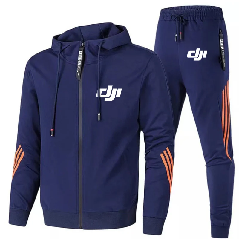 Dji Professional Pilot Printed Autumn Men Fitness Sets Zipper Hoodie + Pants 2 Piece Tracksuit Sportswear Clothing Sweat Suit