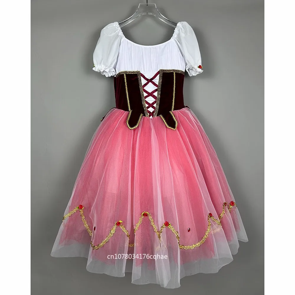 

Giselle Skirt Red Professional Long Ballet Dress Girls Romantic Tutus Performance Dance Wear Kids Children Ballerina Costumes