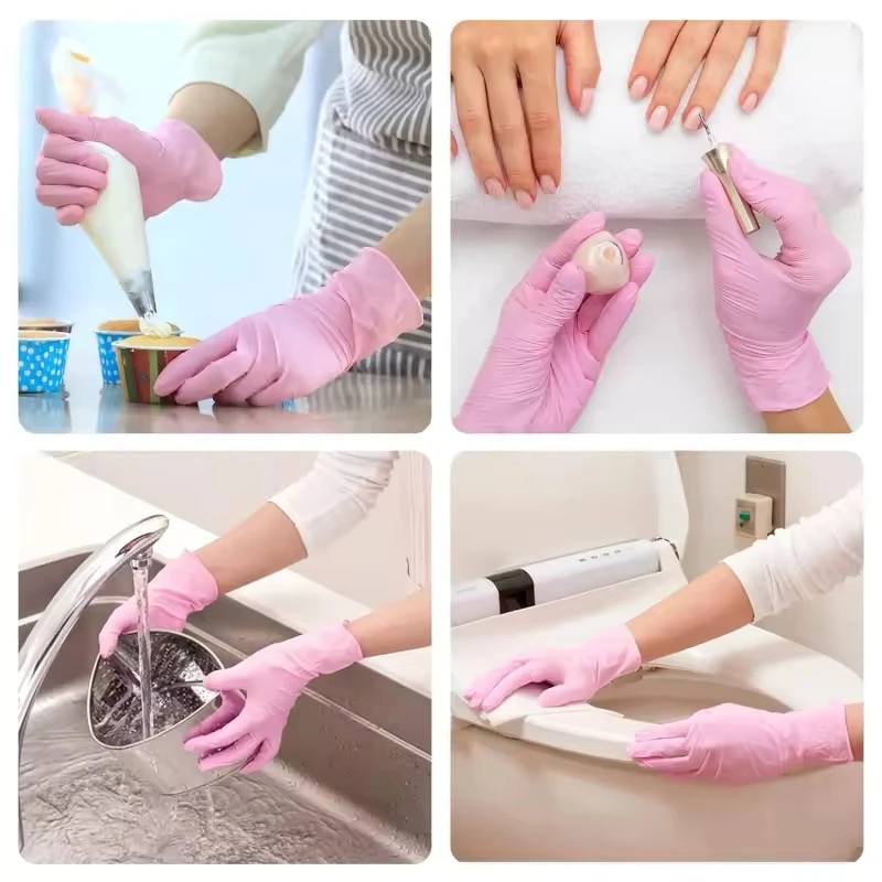 20/50/100PCS Rosa Nitril Handschuhe Einweg Puderfreie Handschuhe für Haushaltsreinigung Schönheitssalon Arbeit Kochen Küchenhandschuhe – Detail 7