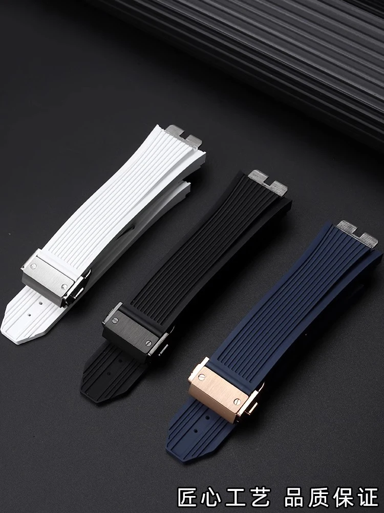 Correa de goma fluorada para Hublot BIG BANG Hengbao 441 415 411 correa de reloj VITON de liberación rápida para hombre pulsera FKM con hebilla plegable de 28*18mm