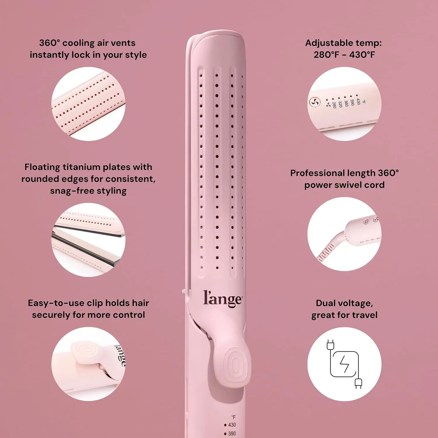 2-in-1 Hair Styler: Curl & Straighten with 5.3" Titanium Plates, Cooling Air Vents, Adjustable Heat 280-430°F, Auto Shut-Off view 3