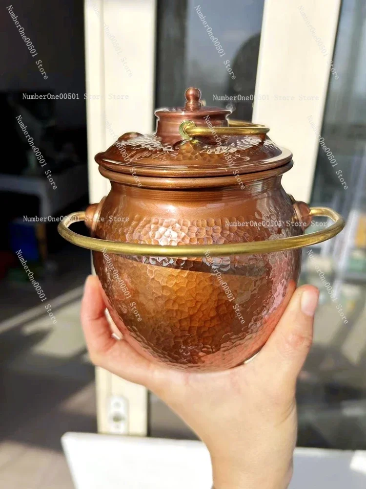 Wine ware Pure handmade texture all-copper  pot Chinese hot copper pot Red copper niche warming artifact