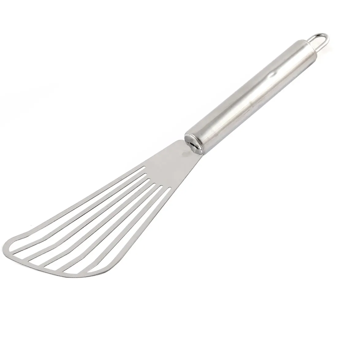 Espátula de cozinha doméstica com fenda de aço inoxidável, pá giratória para churrasco, tom prateado