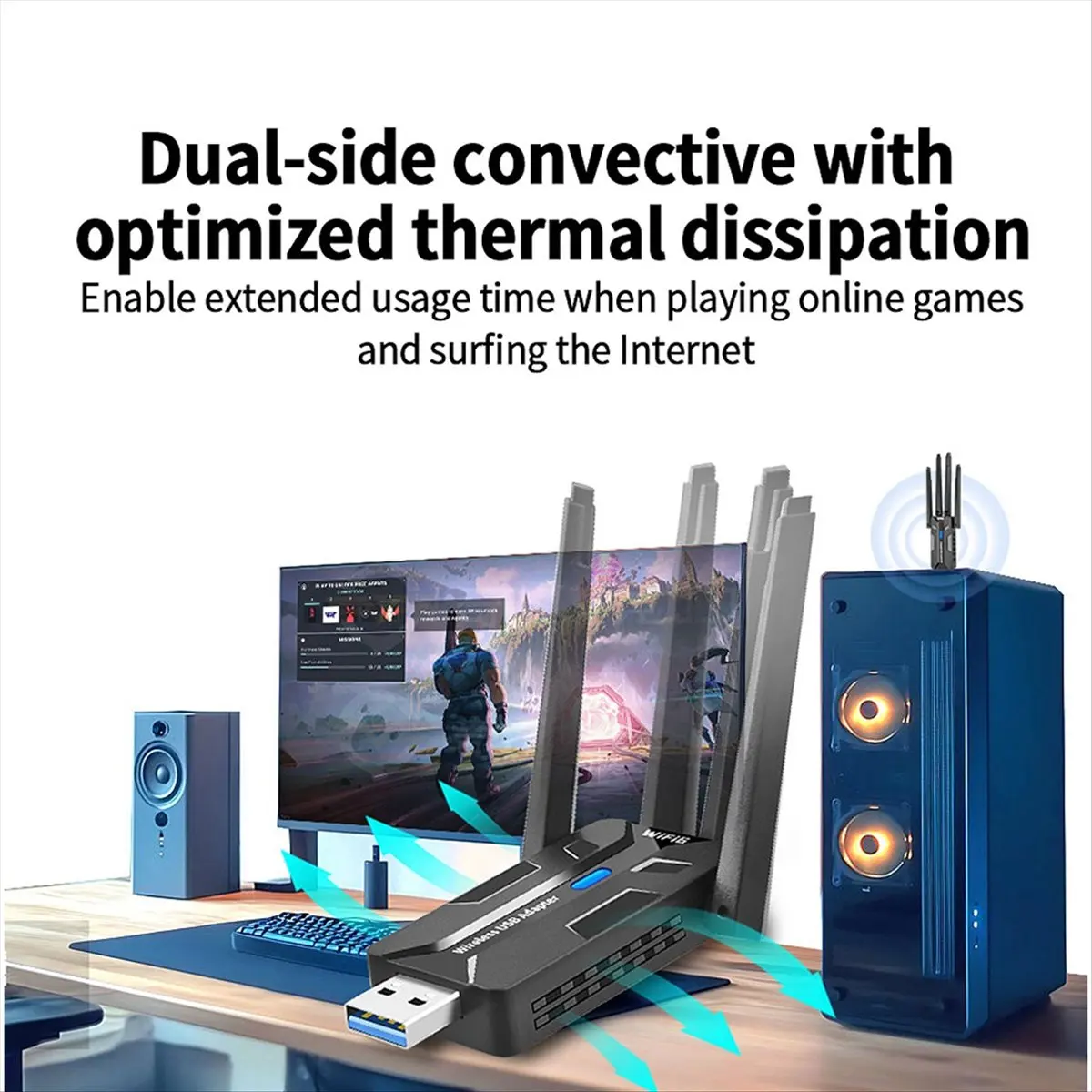giftnew 1800Mbps WiFi6 Card Adapter USB3.0 AX1800 Wireless LAN Receiver 2.4GHz 5GHz Dual Band with 4 X Antennas