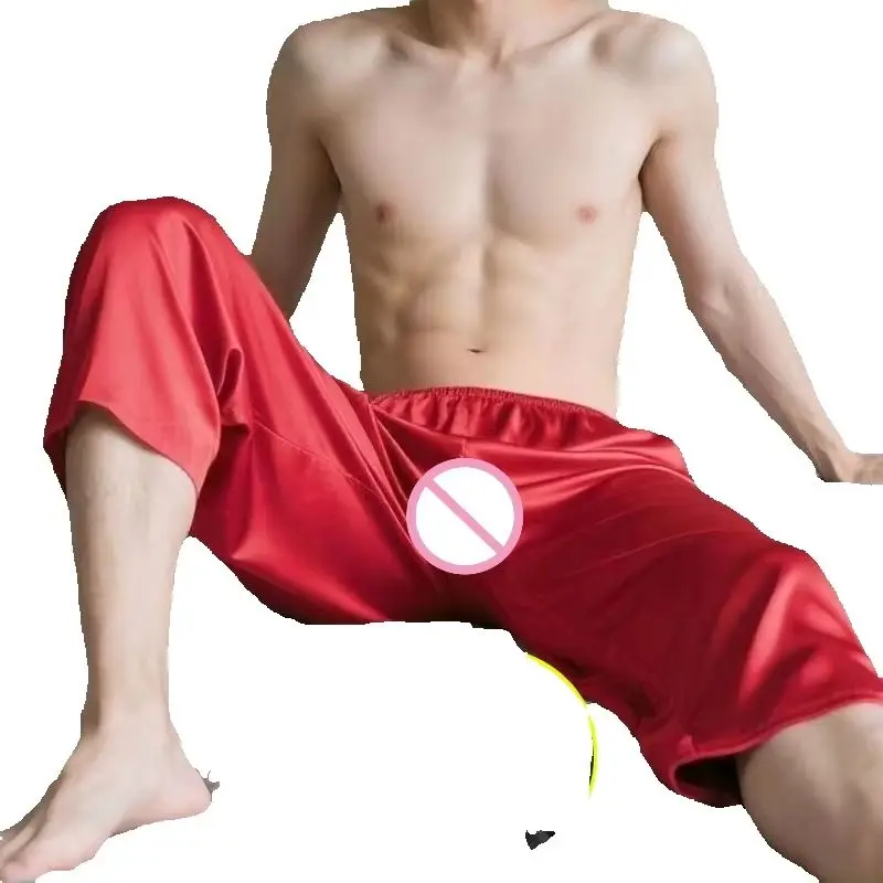 Calzoncillos bóxer brillantes con abertura en la entrepierna para hombre, con cremallera oculta, ideales para parejas, cómodos para usar en casa, de seda, tipo leggins sin entrepierna, ropa interior masculina, pijamas.