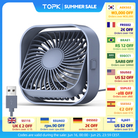 TOPK Mini Portable Fan USB Desk Fan Table Strong Airflow &Quiet Operation 3 Speed Wind 360°Rotatable Standing fans for room Home