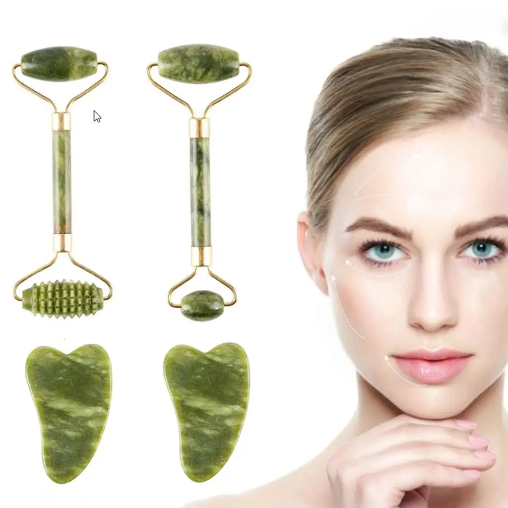 Jade Roller En Gua Sha Set Voor Een Prachtige Huid Gezichtslichaam Nek Massager