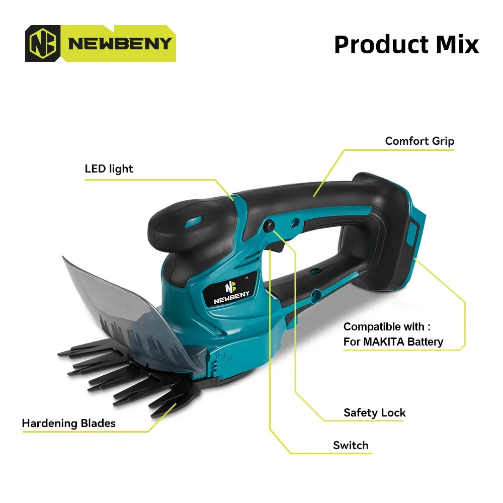 NEWBENY 2 IN 1 Cordless Electric Hedge Trimmer Rechargeable Household Garden Grass Shrub Scissors Tools For Makita 18V Battery