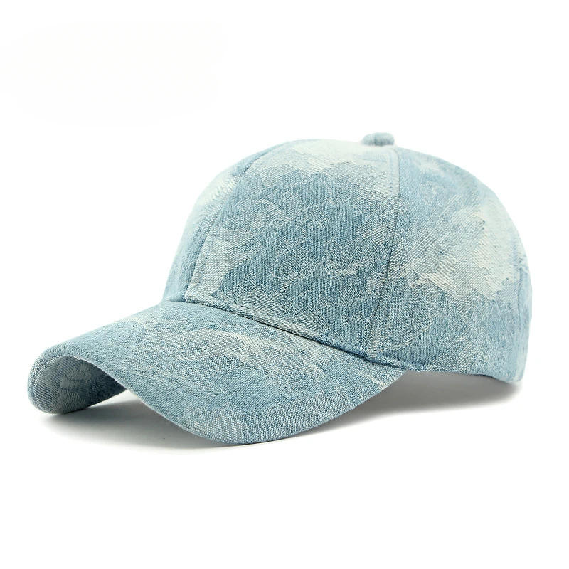 Western Washed Denim Hardtop Jacquard Adjustable Strap Women Baseball Cap Sunlight Hat for Mens