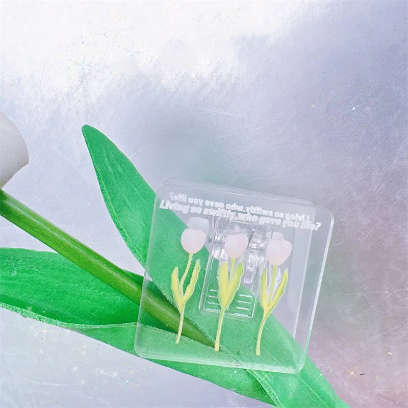 

7Pcs Acrylic File Clip Flower Pattern Portable Sealing Clamp for Office School Home Organization Household Paper Clip