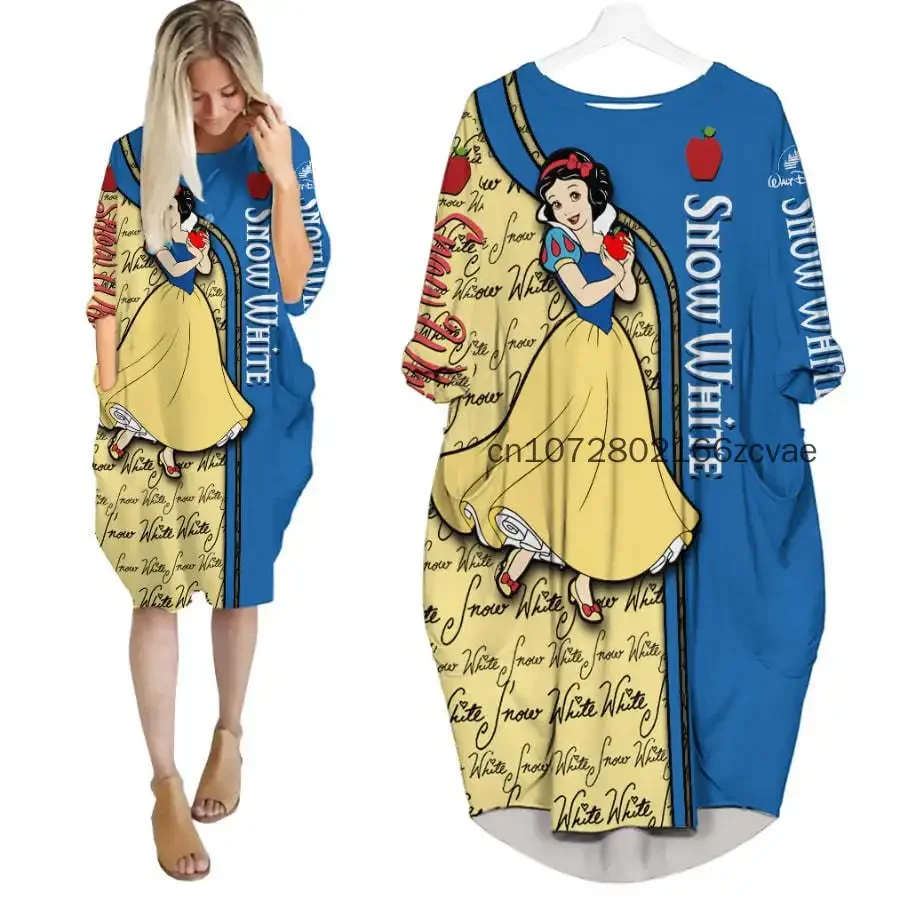 Disney-vestido de princesa de manga larga con bolsillo de murciélago, ropa de dormir 3D con estampado de gran tamaño, moda urbana, novedad de 2024