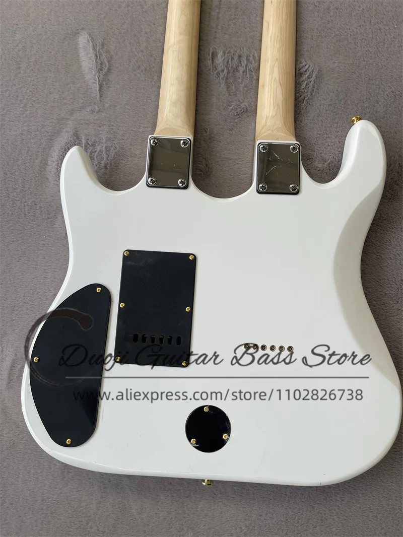 Double Neck guitar White body Maple fingerboard stars inlaid gold Tremolo bridge HHH pickup Kra Gitta factory custom