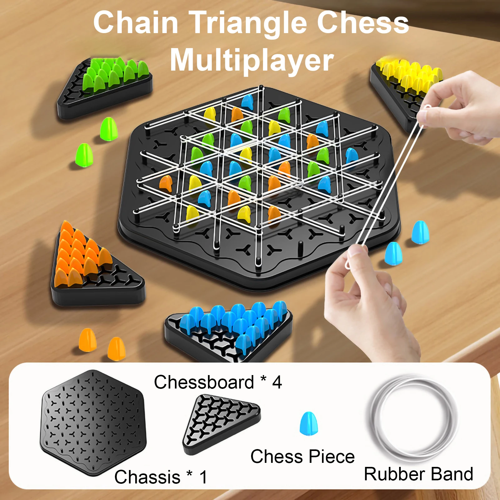 Geometry Chain Chess Puzzle Triangle Chess Desktop Game Rubber Band Training Family Interaction Exercise Thinking Fun Toys Gifts