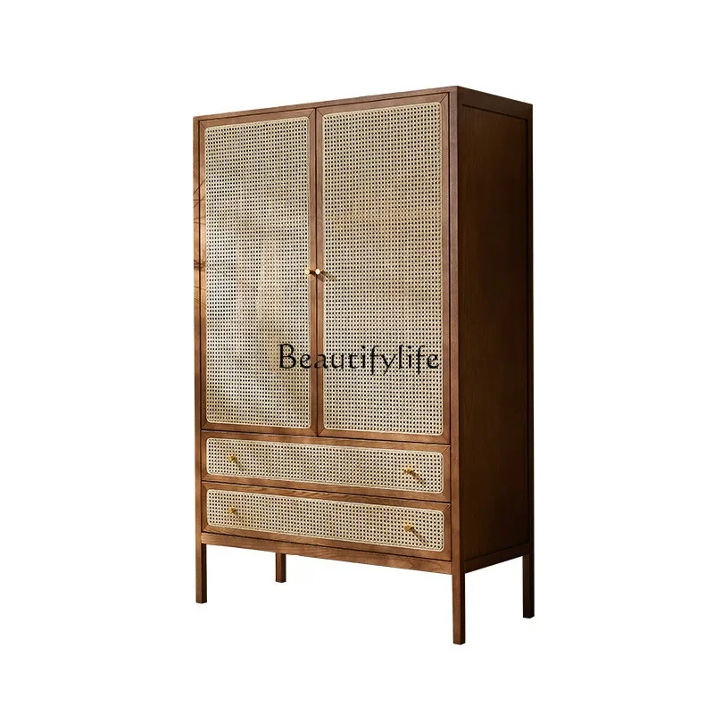

Nordic solid wood rattan storage locker simple modern retro cabinet