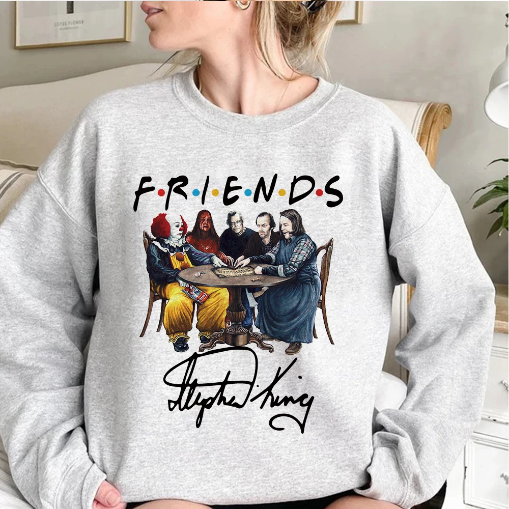 Stephen King Signature Horror Characters Friends Graphic Round Neck Hoodies Tops Loose Long Sleeves Autumn Man Clothes