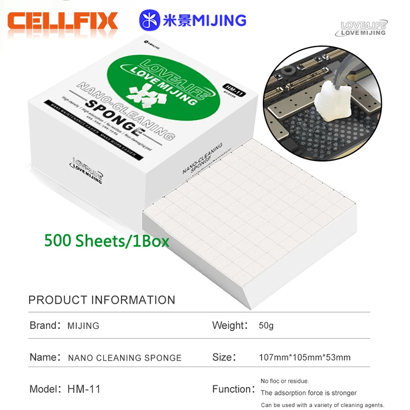 

Mijing HM-11 Nano Cleaning Sponge for Mobile Phone Screen Glue Removal/Camera/PCB Welding Flux Oil Cleaner No Flocculent Residue