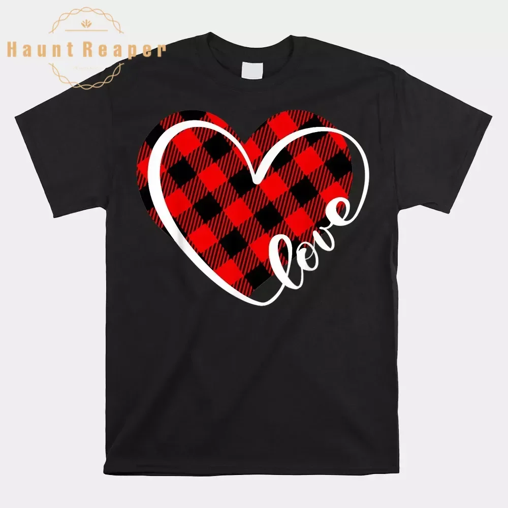 Haunt Reaper Men T Shirt Buffalo Plaid Red And Black Valentine Heart Love Shirt For Men Cotton Tops Tees Harajuku