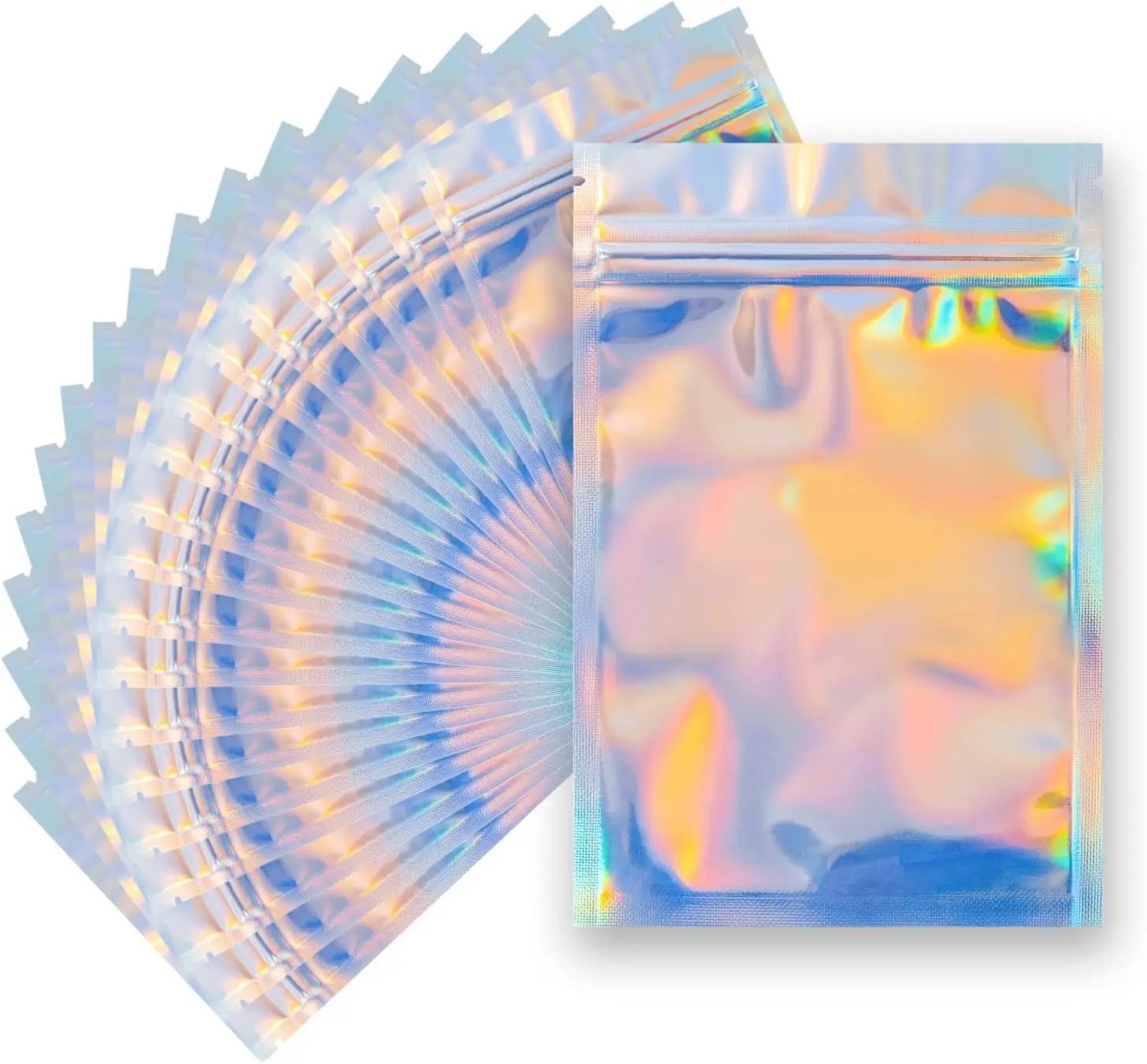 

100 Pcs 4x6" Resealable Smell Proof Foil Pouches, Clear Flat Food Storage Bags, Holographic Rainbow Color
