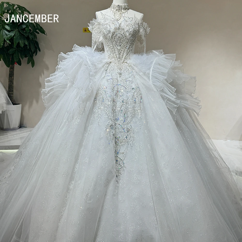 New Arrivals Sweetheart Lace Up Back Beads Organza Tassel Customized Ball Gown Bridal Wedding Dress Vestido De Novia Court Train