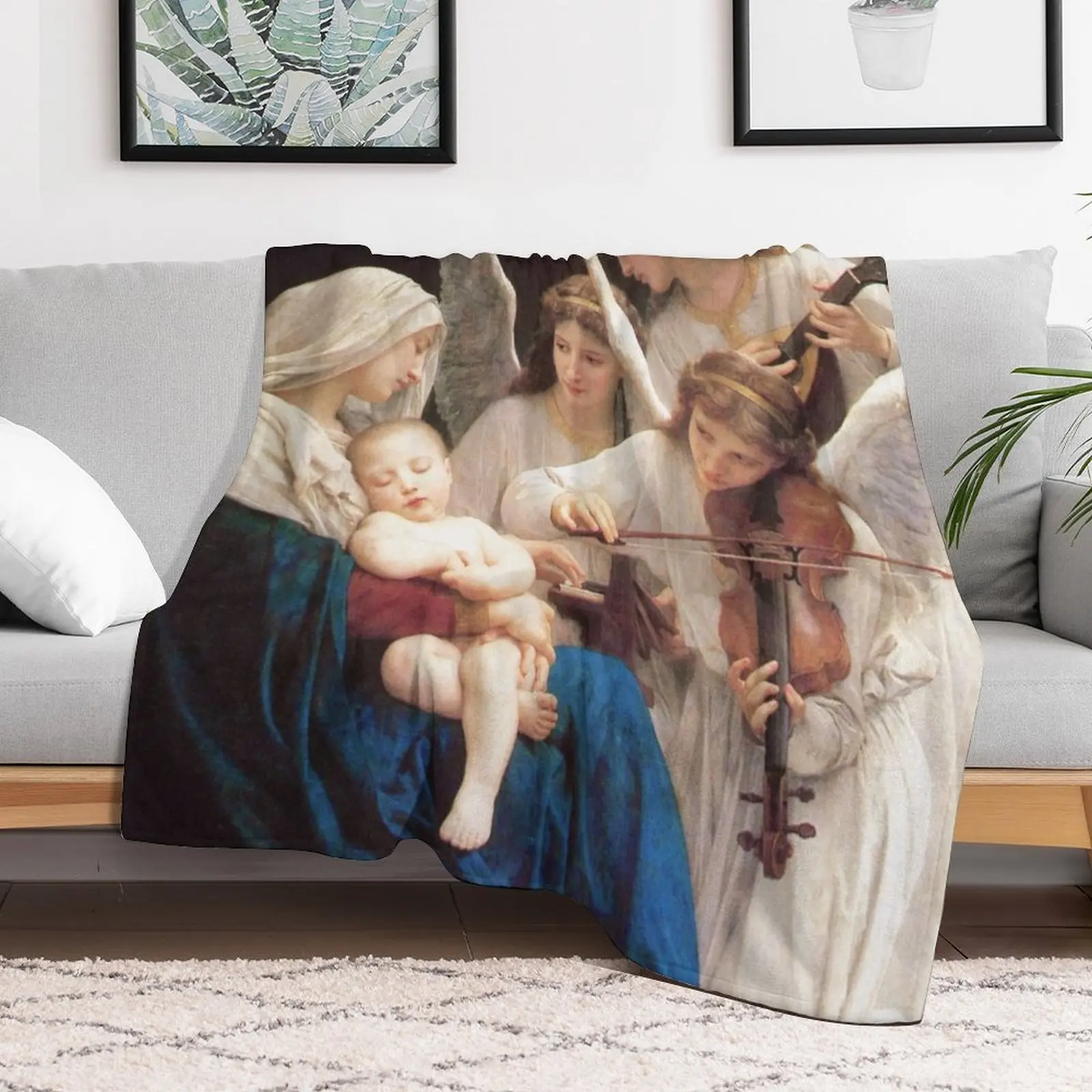 Song of the Angels 1881 by French William-Adolphe Bouguereau Christian Art Virgin Mary and Child HD Throw Blanket