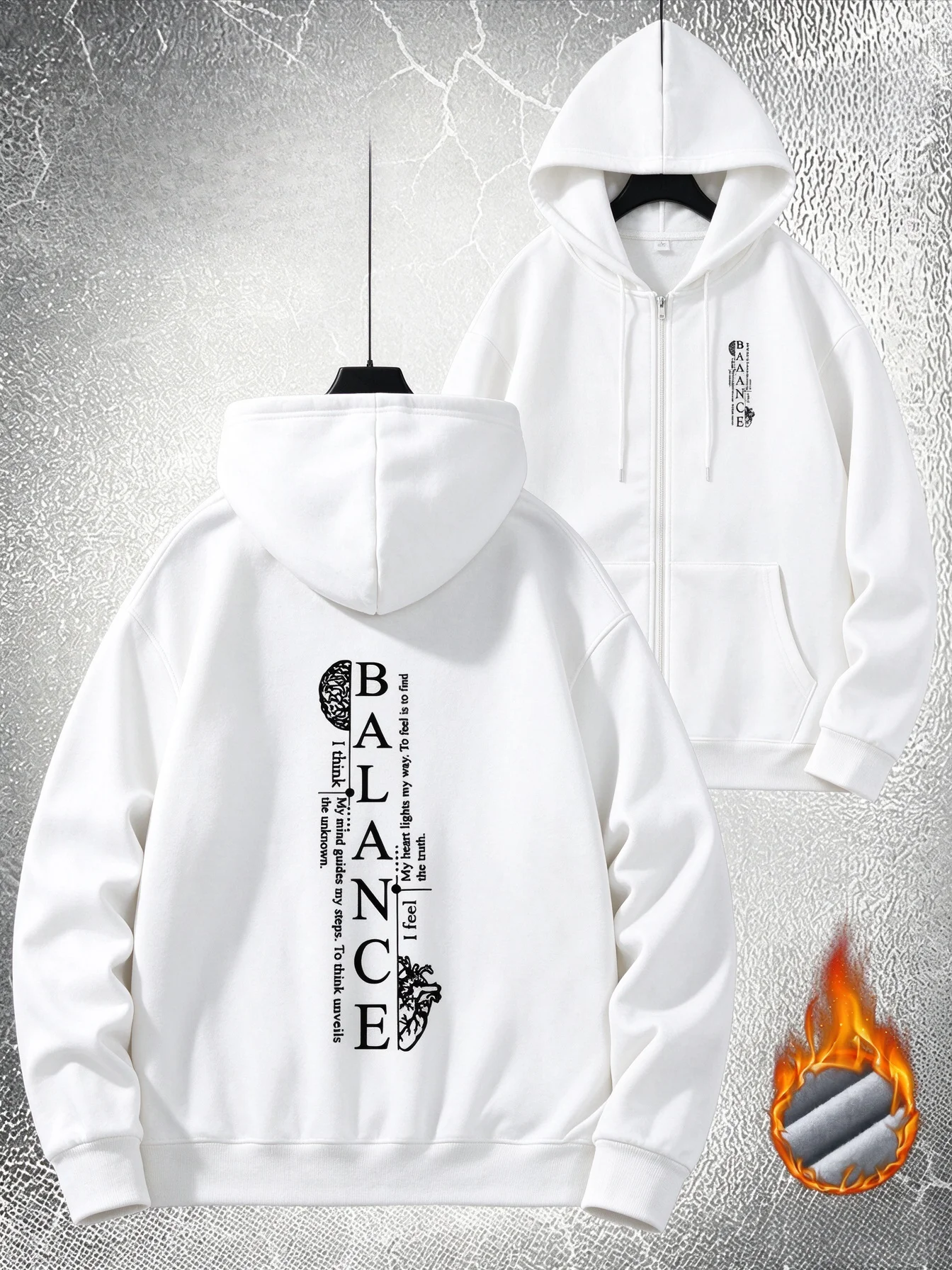 Streetwear Vertical Balance Graphic Mens Zip Up Fleece Hoodies Warm Winter Casual Athletic Gym Sweatshirt Loose Workout