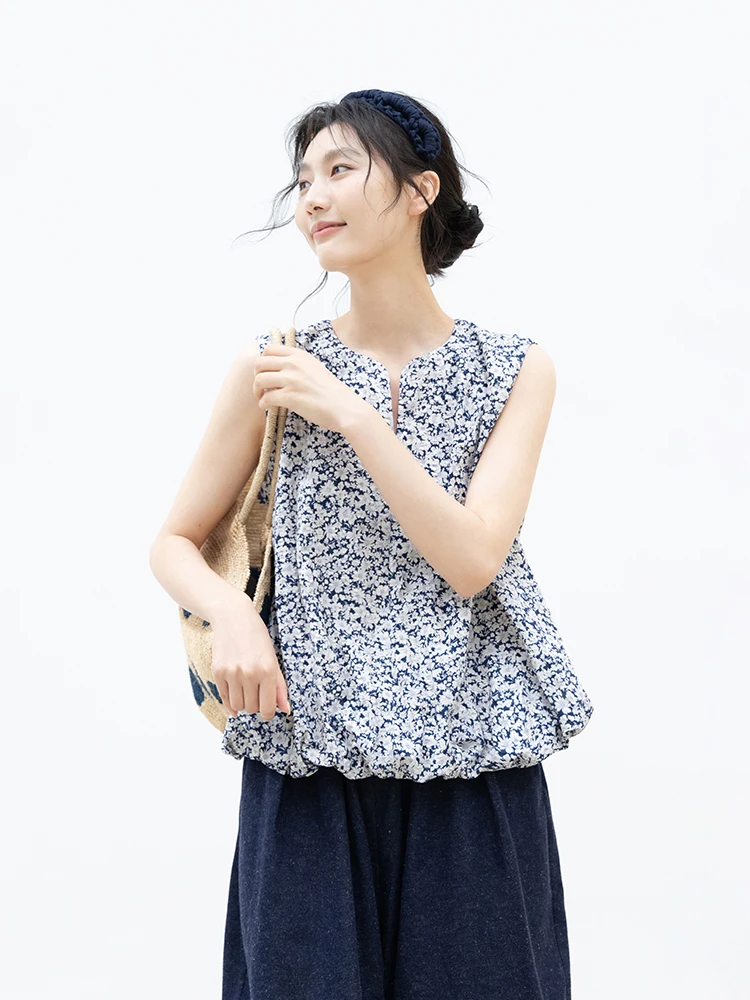 

New Le Collection 00% Cotton Summer Thin Printed Salt Sinkage Svel Hooded Top Women's Comfortable Breathable