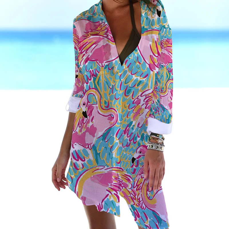 Vestido feminino estampado com flores em 3D, camisa floral sexy praia, casaco manga comprida, regata, vestido de verão, novo