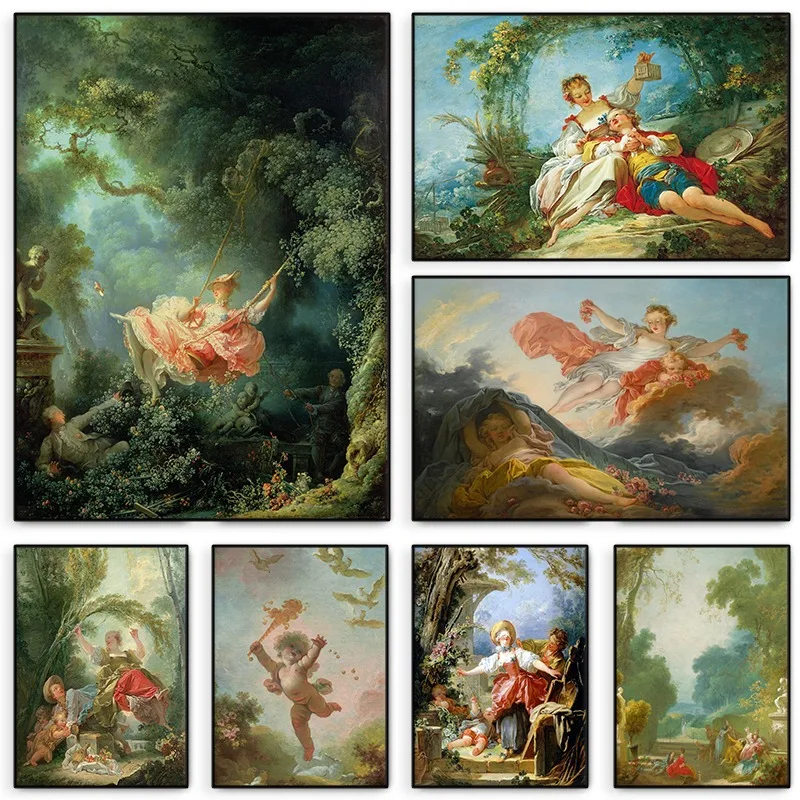 Jean Honore Fragonard Famous Artworks Poster Classic The Swing Vintage Canvas Painting Fine Art Room Exhibition Home Wall Dec