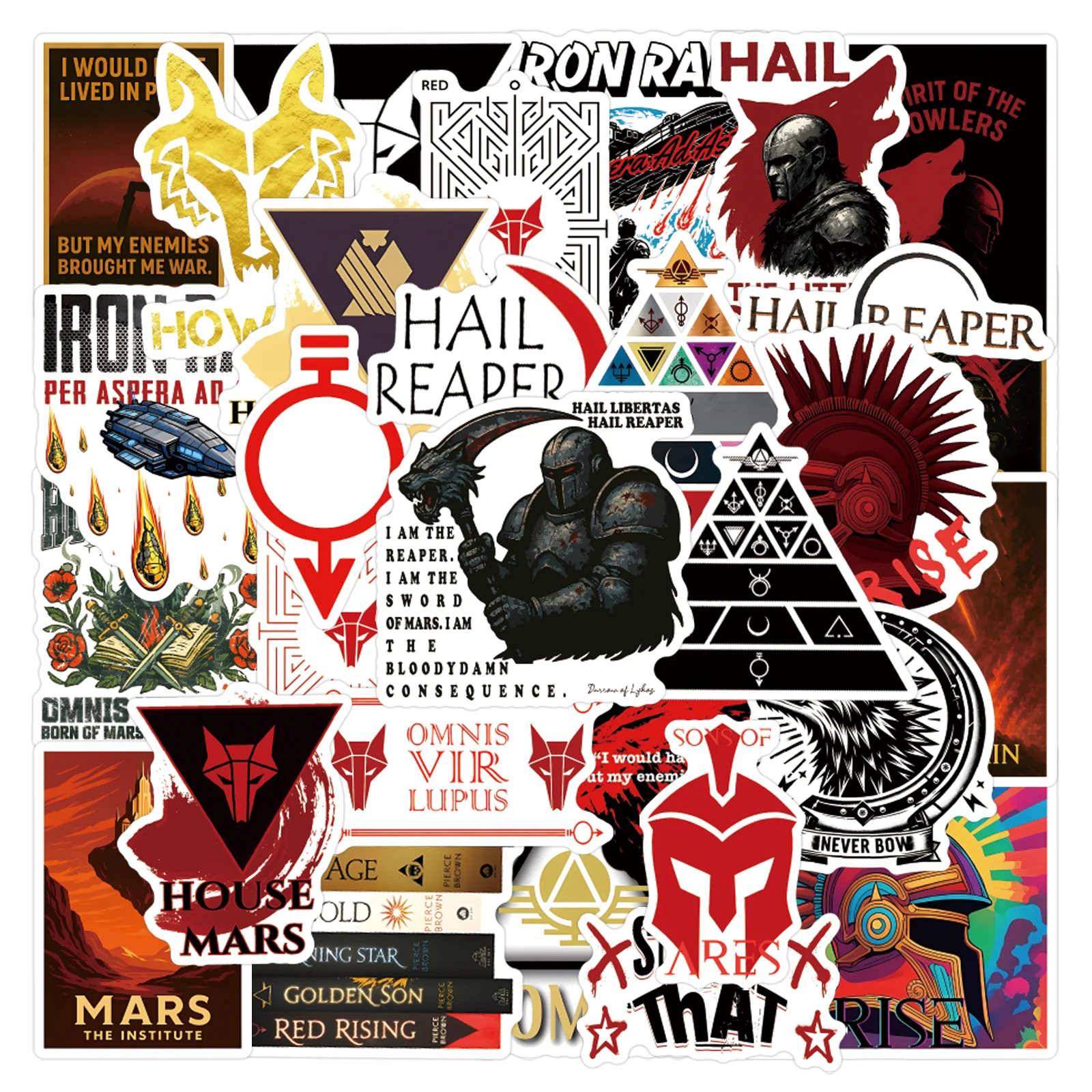 52Pcs Red Rising Stickers Science Fiction/Dystopian Series Novels Aesthetics Book Sticker Pack Waterproof Vinyl Decals