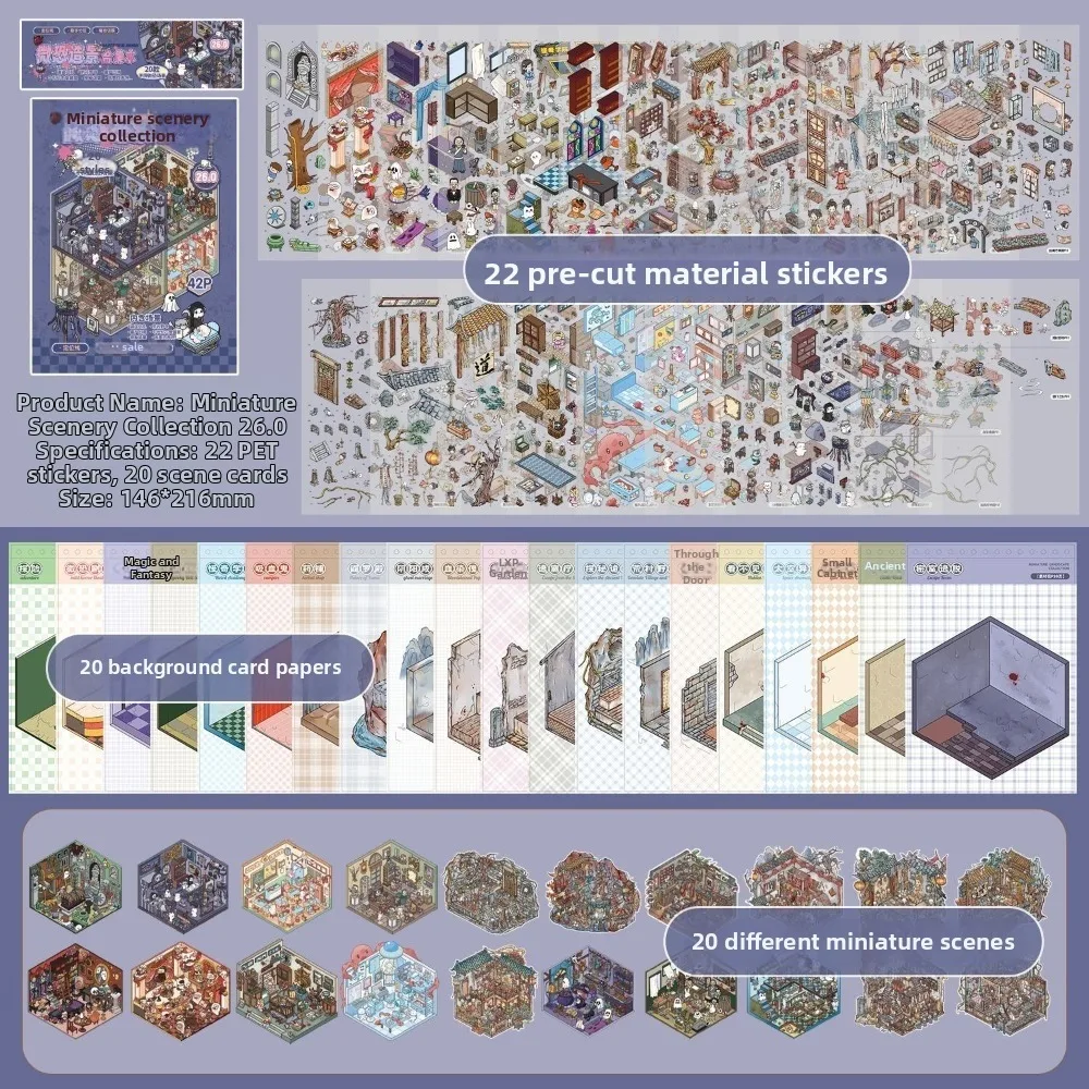Spooky Theme Miniature Scene Sticker Book 3D PET Large Size Haunted Cottage Sticker 20 Scene Landscape Stickers Holiday Gifts