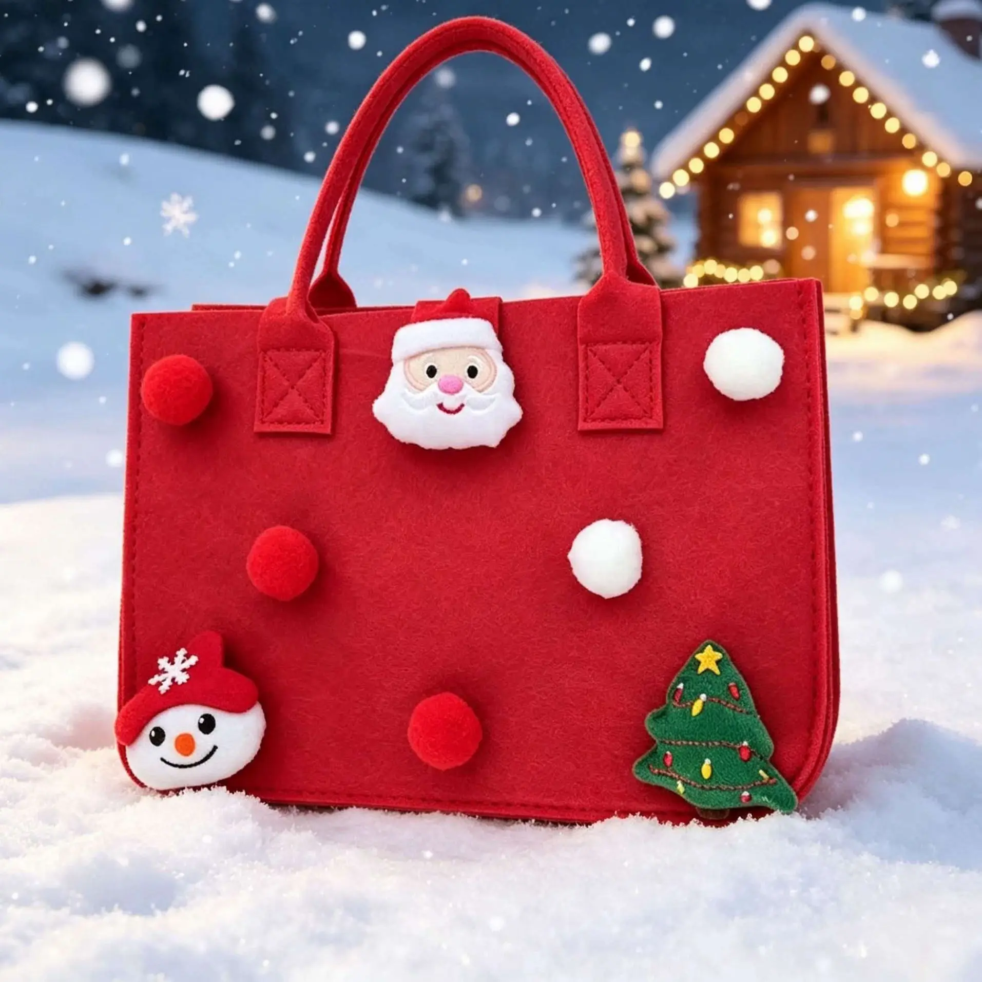 Christmas Felt Handbag Cute Santa Reindeer Snowman Decor Gift Bag Holiday Gift Packaging Tote Bag Xmas Party Portable Hand Bags